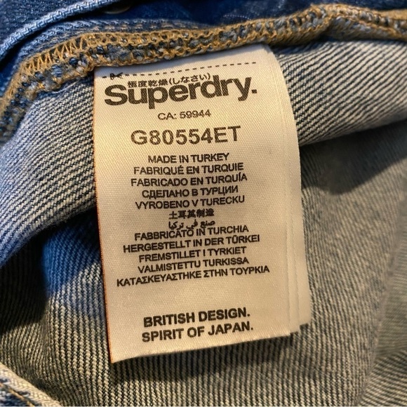 SUPERDRY Blue Frayed Hem Lace Trim Jean Short Overalls Size 4 - Picture 8 of 9